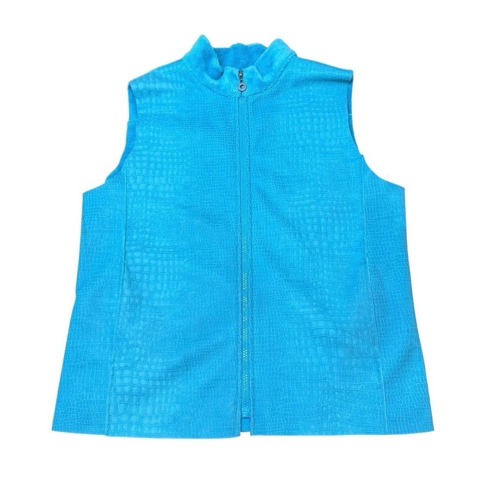 Turquoise Embossed Full Zip‎ Vest Cozycore Lined Bright Bold Comfy Girly Small